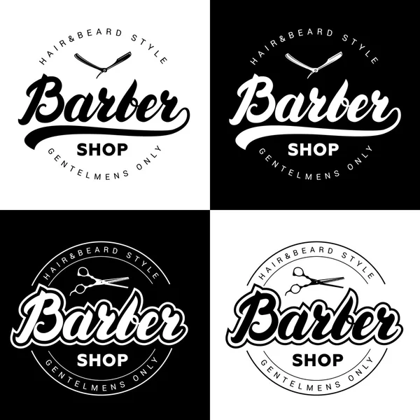 Set of vintage barber shop logos with hand written lettering. — Stock Vector