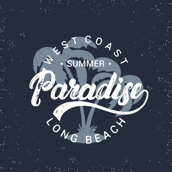 Summer paradise lettrage écrit à la main avec illustration palmiers . — Image vectorielle