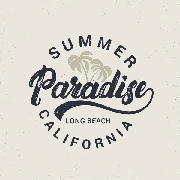 Zomer paradijs handgeschreven belettering met palmen illustratie. — Stockvector