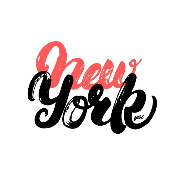 Nova York mão menina escrita lettering para cartaz, tee print . —  Vetores de Stock
