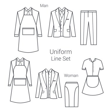 Office worker in uniform. Restaurant and hotel worker. Maid and garson clothes.  clipart