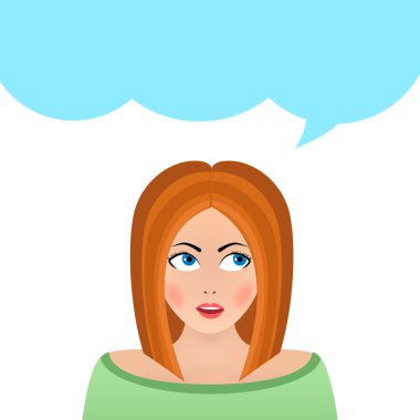 Vector illustration portrait of a beautiful woman thinking isolated on white background. Portret of a thoughtful girl woman.