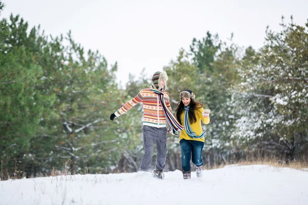 Pareja en invierno divirtiéndose — Foto de Stock