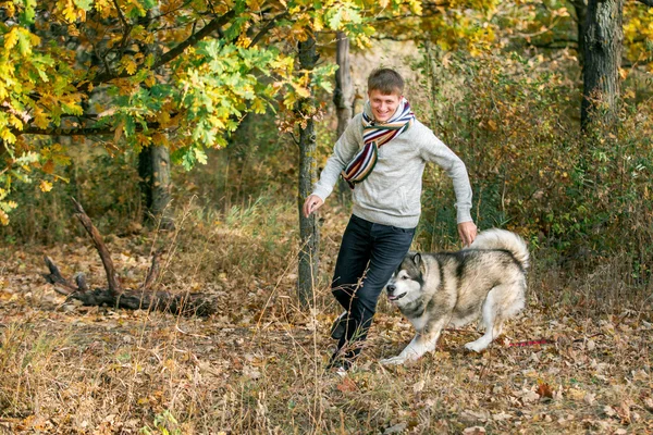 Man playing with dog — Stock Photo, Image
