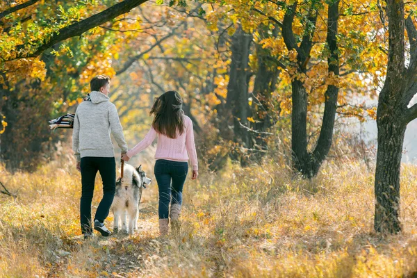 Ungt par med hund — Stockfoto