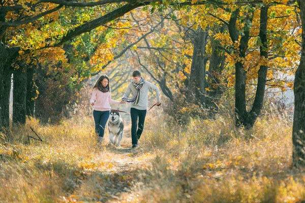 Jeune couple avec chien — Photo