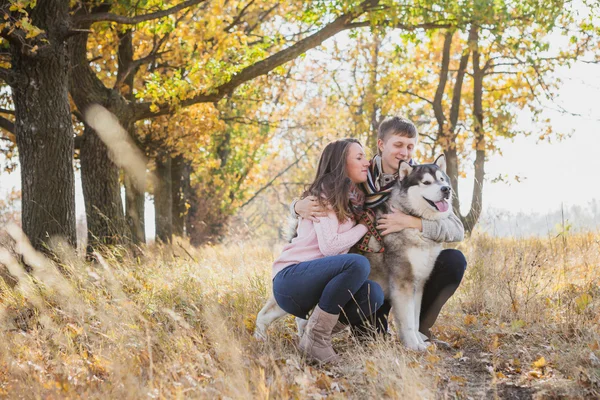 Молодая пара с собакой — стоковое фото
