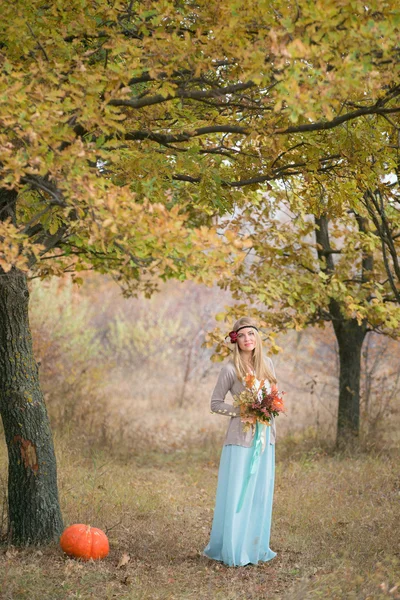 Beautful dívka v dlouhých šatech — Stock fotografie