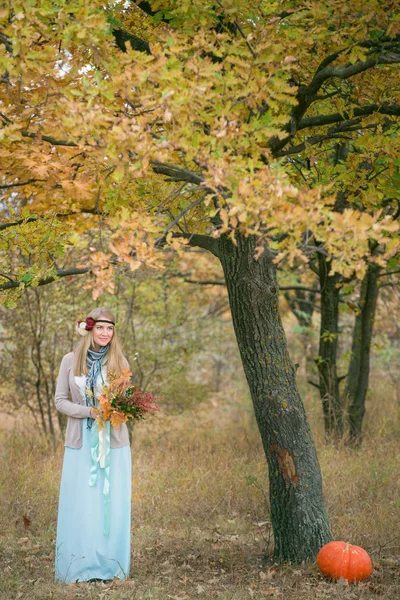 Beautful dívka v dlouhých šatech — Stock fotografie