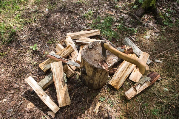 Wood wor chopping and axe — Stock Photo, Image