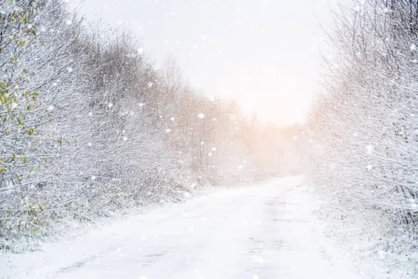 Winter road under snowfall — Stock Photo, Image