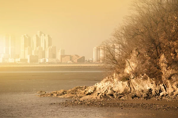 Kıyameti Andıran Bir Manzara Küresel Isınmanın Etkilerinden Sonra Şehir Klim — Stok fotoğraf