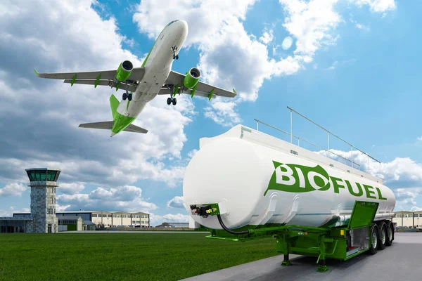 Airplane and bioguel tank — Stock Photo, Image