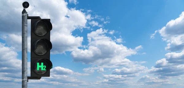 Verkeerslicht Met Symbool Groene Waterstof Uit Hernieuwbare Energiebronnen Halen Concept — Stockfoto