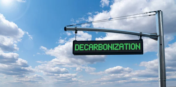 Інформаційна Дошка Текстом Decarbonization Тлі Блакитного Неба Концепція Вуглецевого Нейтралітету — стокове фото