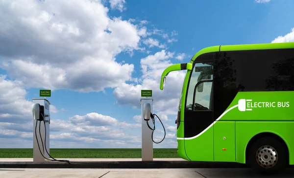 Elektrisk Buss Med Laddstation Begreppet — Stockfoto