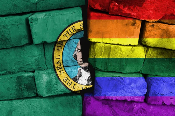 LGBT and State of Washington flag on brick wall