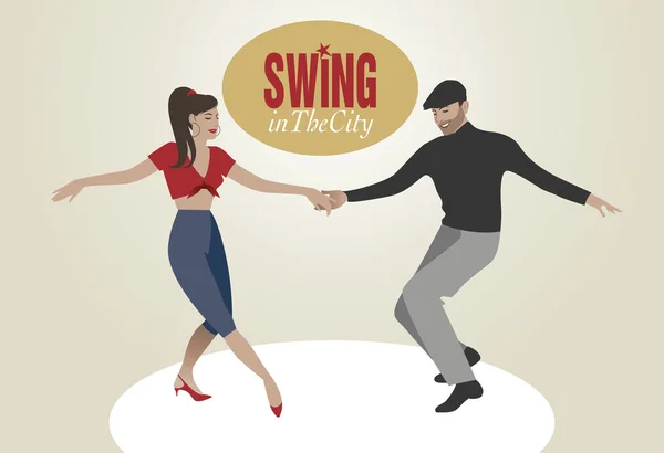 Giovane coppia danza swing — Vettoriale Stock