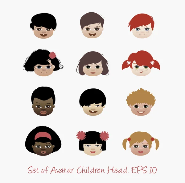 Ensemble d'enfants avatars têtes isolées. Icône vecteur — Image vectorielle