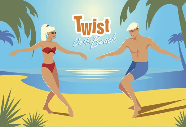 Twist di Pantai - Stok Vektor