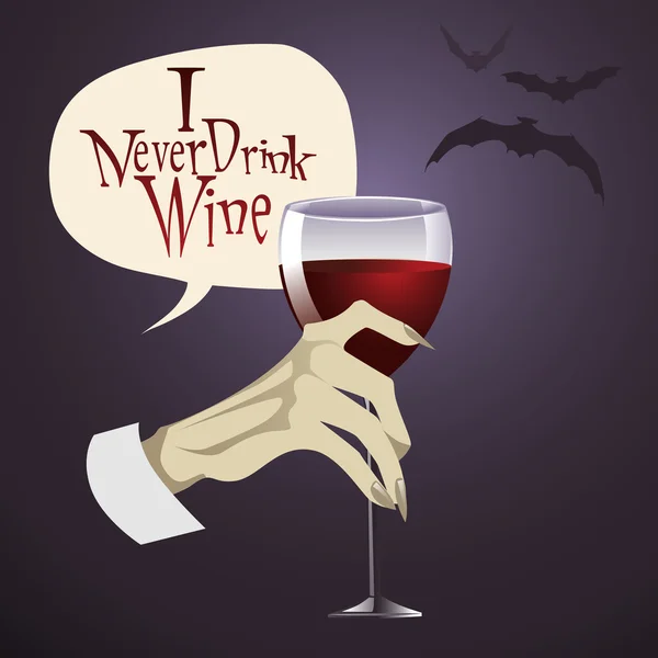 Vampirhand hält Glas Wein — Stockvektor