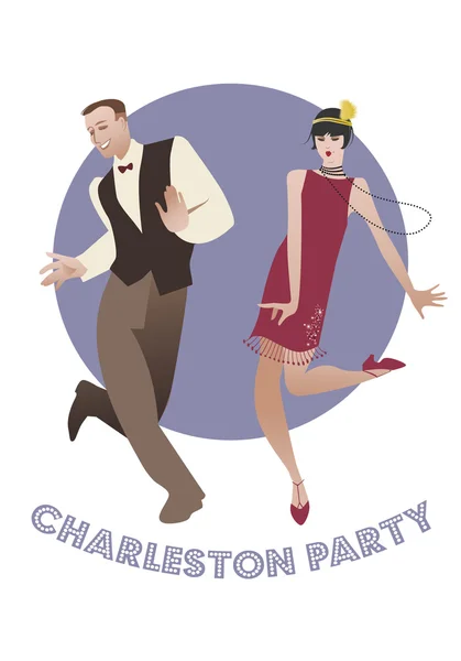 Fiesta de Charleston. Pareja joven bailando charleston — Vector de stock