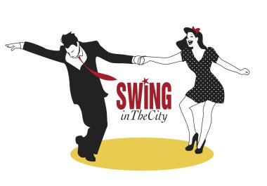 Dans eden salıncak veya lindy hop genç Çift