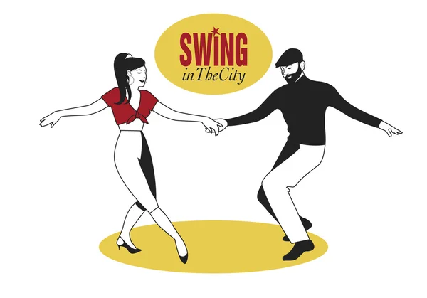 Casal jovem dançando swing ou lindy hop —  Vetores de Stock
