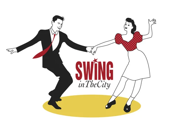 Młoda para taniec swing lub lindy hop — Wektor stockowy