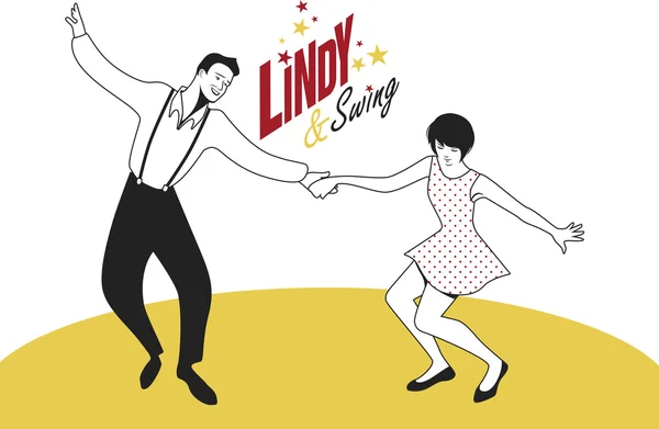 Giovane coppia che balla swing o lindy hop — Vettoriale Stock