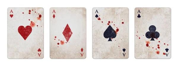 Poker Karten Asse Auf Altem Vintage Hintergrund Blutüberströmt Isoliert Auf — Stockfoto