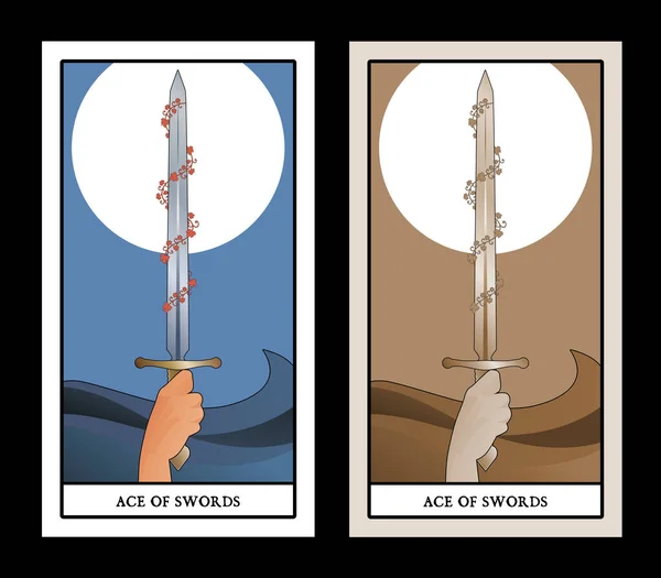 Des Cartes Tarot Des Épées Main Tenant Une Épée Entourée — Image vectorielle