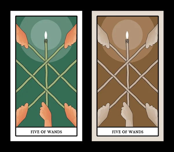Fünf Stäbe Tarotkarten Hände Mit Gekreuzten Stöcken — Stockvektor
