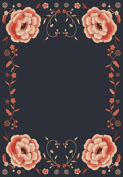 Marco Floral Inspirado Telas Bordadas Estilo Oriental Vintage — Vector de stock