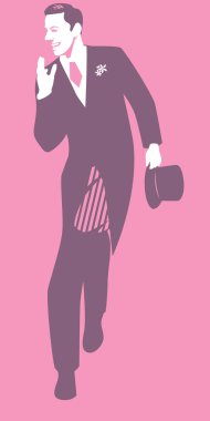 Eski moda düğün kıyafetleri giyen zarif damat eski usul dans ediyor. 