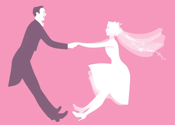 Drôle Couple Mariage Habillé Style Vintage Vêtements Mariage Dansant Dans — Image vectorielle