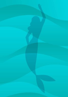 Deniz kızı silueti, deniz dalgalarının arka planında izole edilmiş.