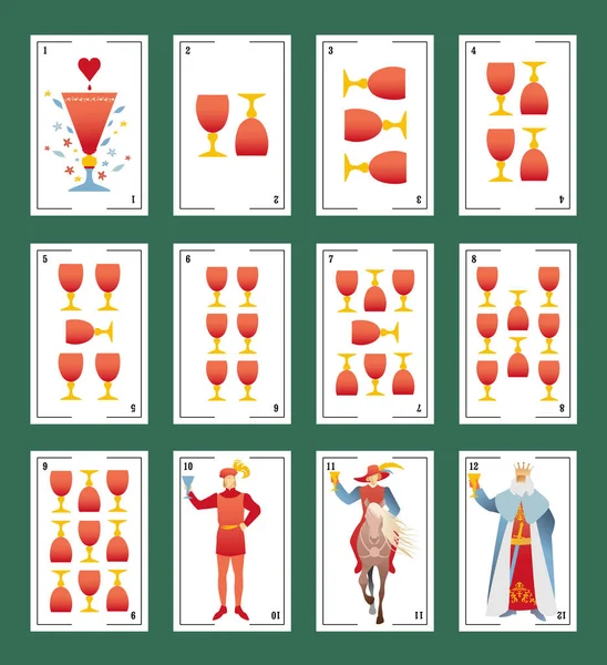 Deck Mit Spanischen Spielkarten Pokale Vom Ass Bis Den Zahlen — Stockvektor