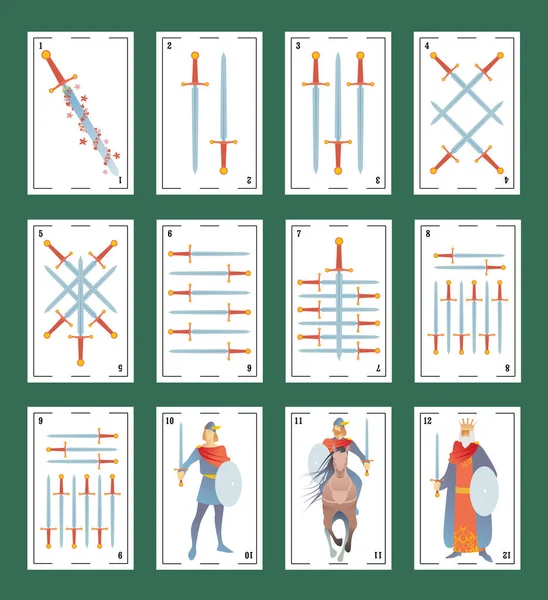 Deck Mit Spanischen Spielkarten Schwerte Vom Ass Bis Den Zahlen — Stockvektor