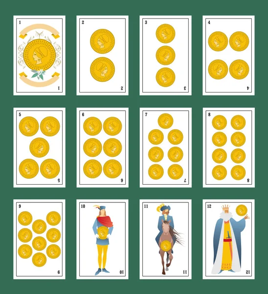 Deck Mit Spanischen Spielkarten Golds Vom Ass Bis Den Zahlen — Stockvektor