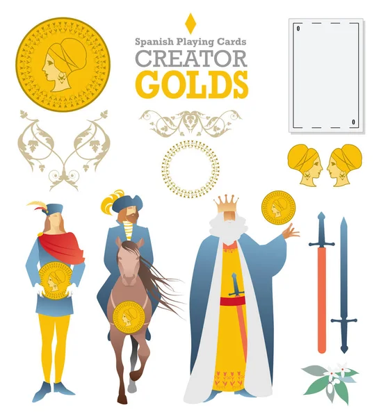 Tvůrčí Balíček Španělských Hracích Karet Golds Symboly Znaky Karet Pro — Stockový vektor