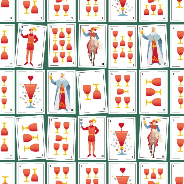 Spanische Spielkarten Zeichnen Ein Nahtloses Muster Pokale — Stockvektor