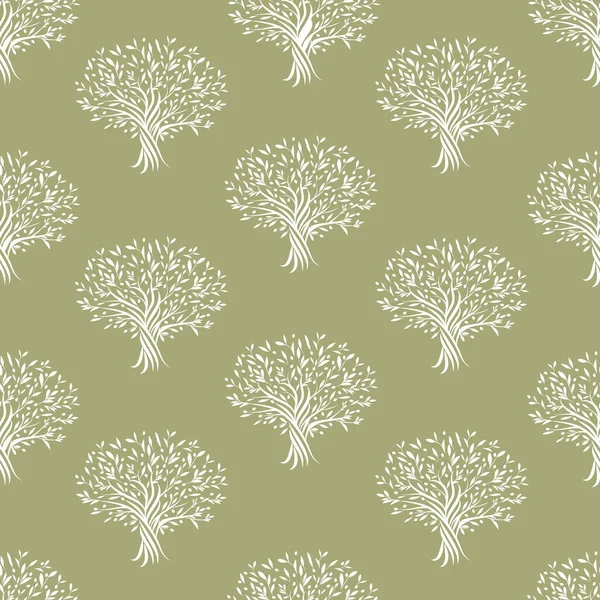 Seamless Pattern Olive Trees Isolated Green Background — Stock Vector