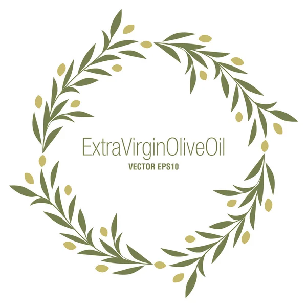 Kreisförmiger Rahmen Aus Olivenzweigen Oliven Und Blättern Isoliert Auf Weißem — Stockvektor