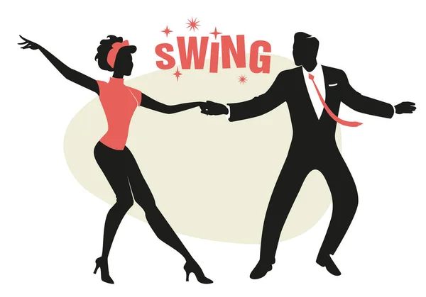 Pareja Divertida Con Ropa Retro Bailando Jazz Swing Rock Roll — Vector de stock