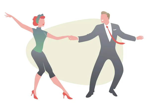 Pareja Divertida Con Ropa Retro Bailando Jazz Swing Rock Roll — Vector de stock