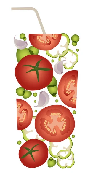 Glass Gazpacho Typical Refreshing Drink Spanish Food Tomato Pepper Garlic — Stock Vector