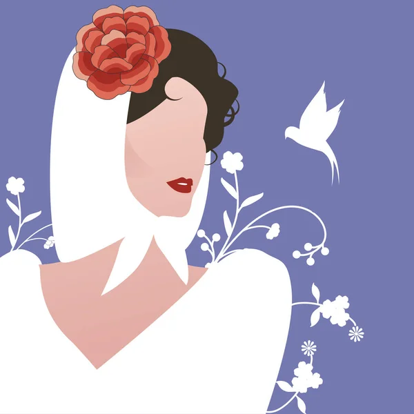 Elegant Spanish Woman Headscarf Flowers Silhouette Little Swallow Typical Madrid - Stok Vektor