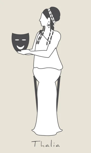 Chica Vestida Estilo Griego Antiguo Sosteniendo Una Máscara Teatral Comedia — Archivo Imágenes Vectoriales