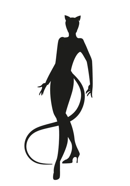 Elegante Sexy Silueta Mujer Con Traje Gato Estilo Retro Mujer — Vector de stock